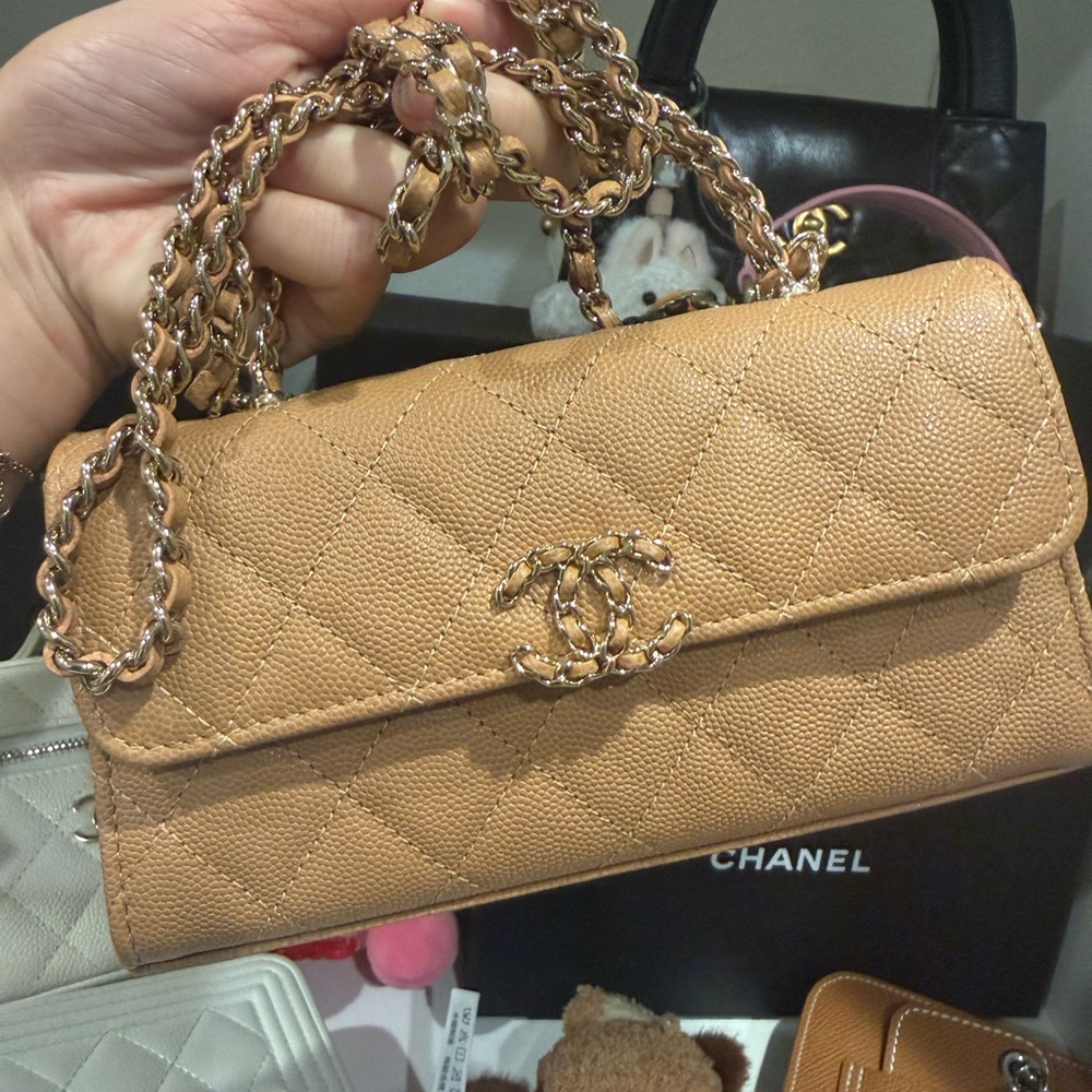 CHANEL Camel Quilted Clutch with Chain